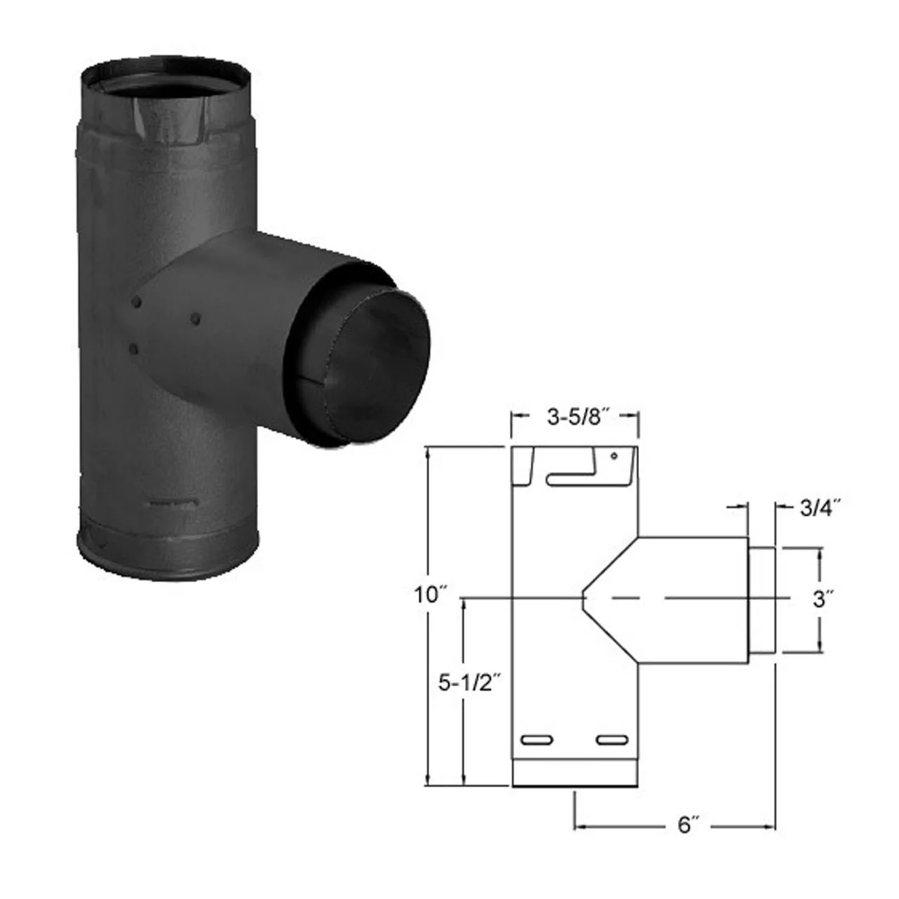 3" PelletVent Pro Black Adapter Tee with Clean-Out Tee Cap - 3PVP-TADB1 - Image 2