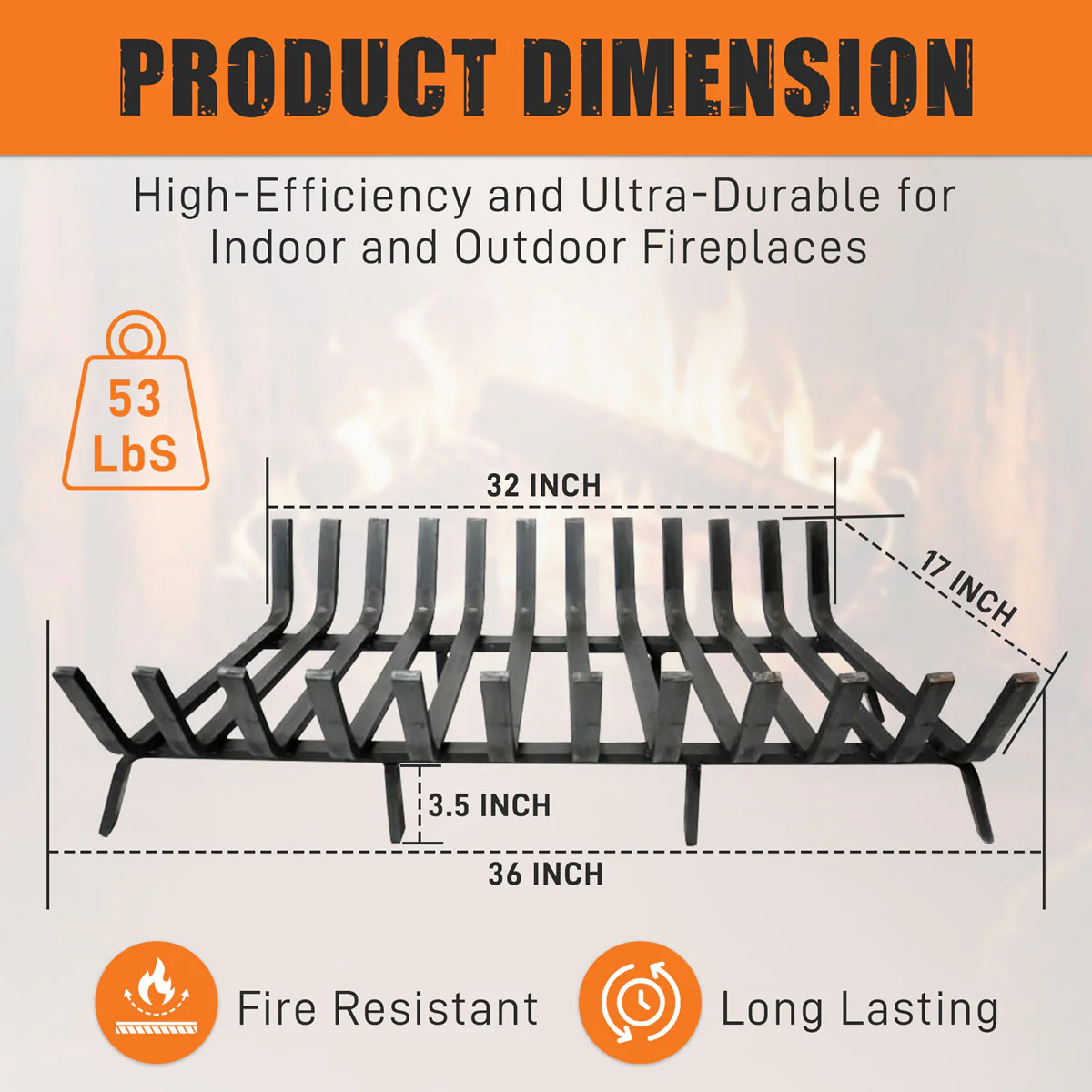 36" Deep Forest Lifetime Fireplace Grate - Extra Heavy Duty - Image 5
