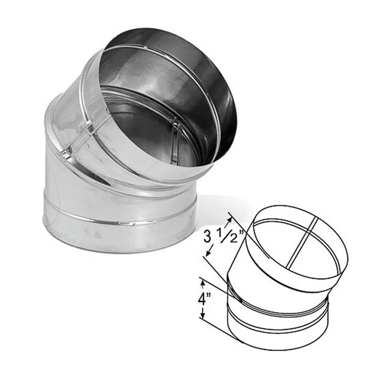 6" DuraBlack Stainless Steel 45 Deg. Elbow - 6DBK-E45SS - Image 2