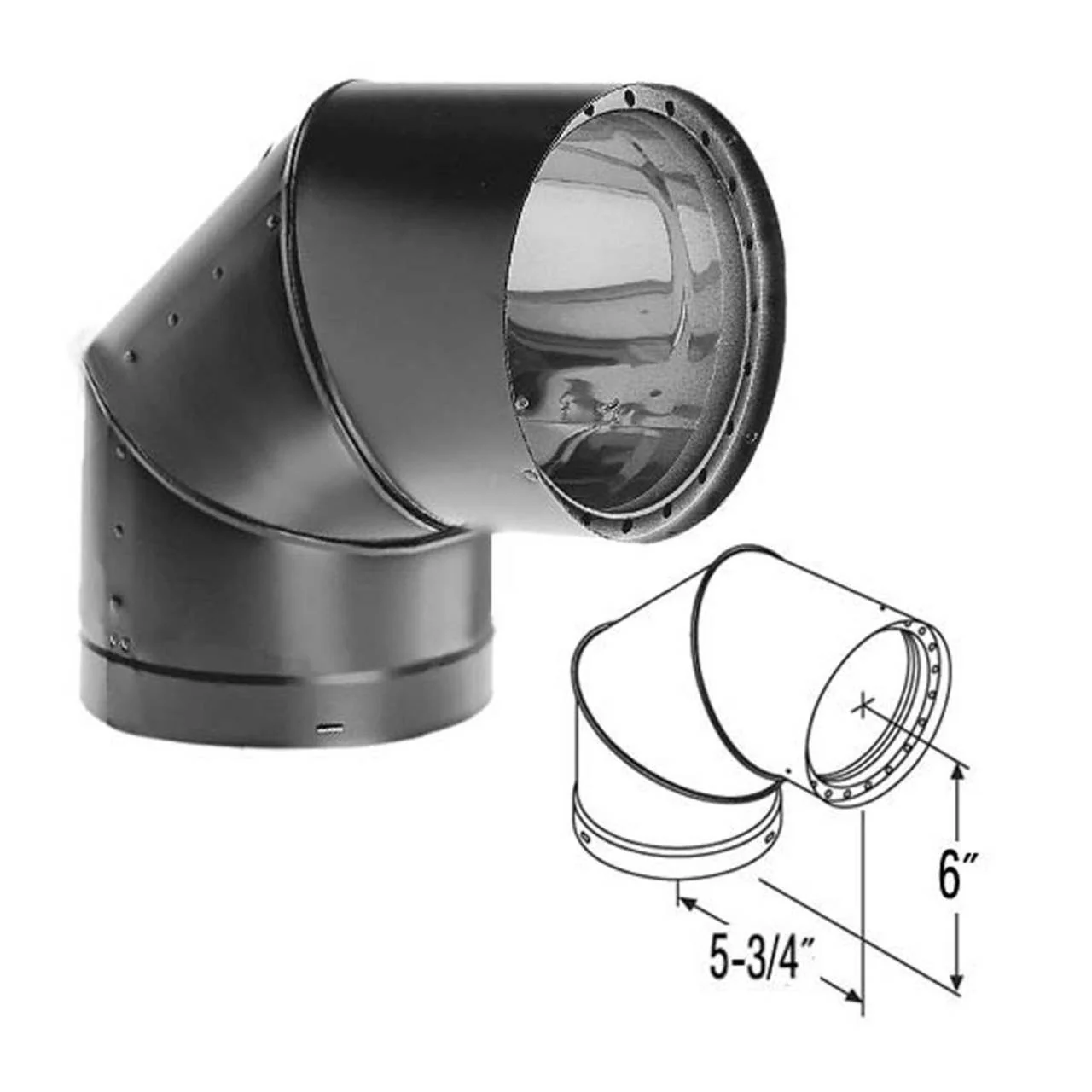 6" DVL 90 Degree Double-Wall Black Elbow - 6DVL-E90 - Image 2