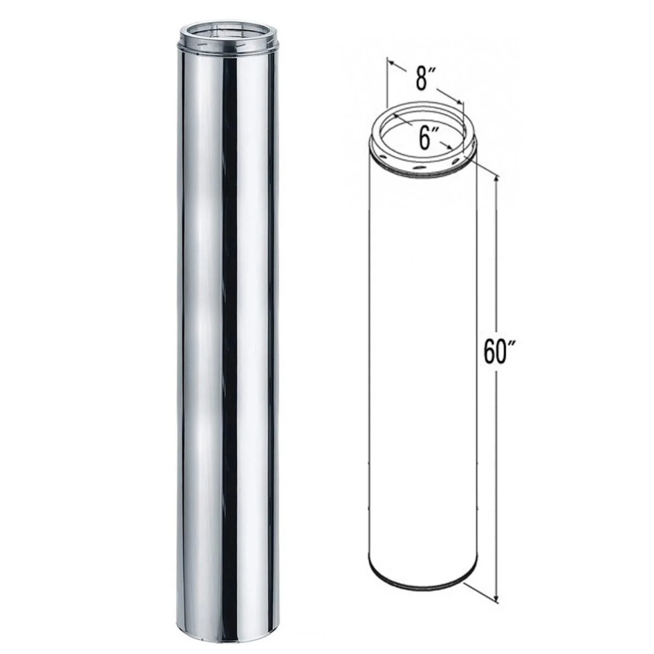 6" x 60" DuraTech Stainless Steel Chimney Pipe - 6DT-60SSCF - Image 2