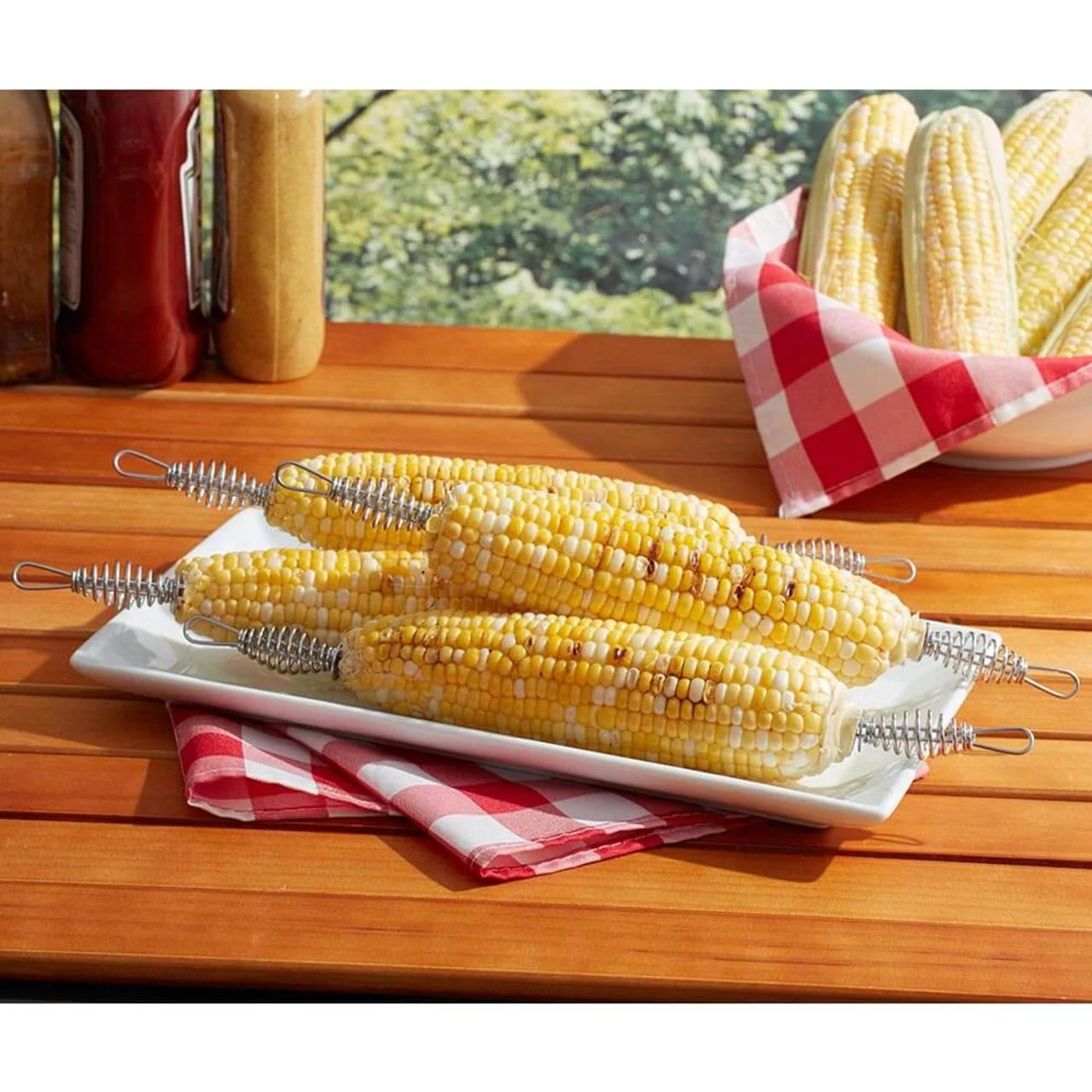 8 Piece Set of Corn Skewers With Spiral Cool Touch Handles - Silver - Image 3