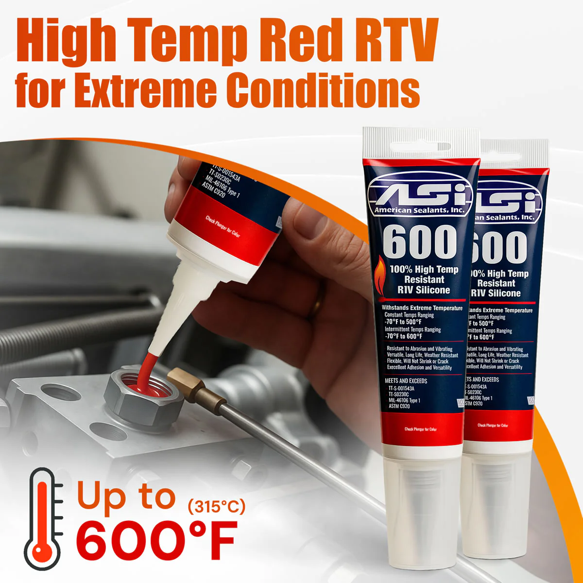 ASI 600 High Performance Red Silicone - 2.8 oz. Tube - Image 3