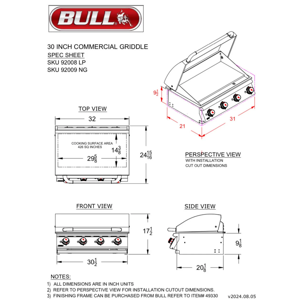 Bull 30" Professional 4-Burner Griddle Drop In - 92008-92009 - Image 3