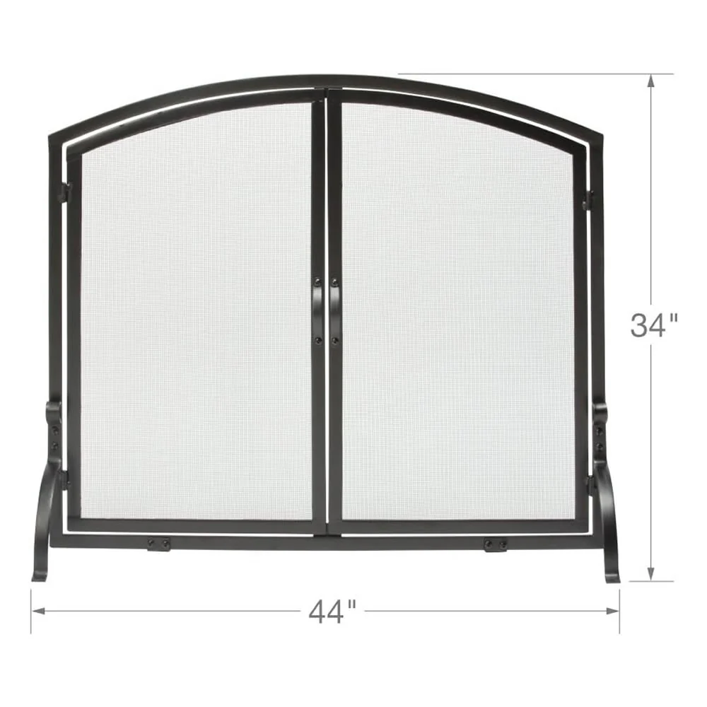 Large Single Panel Black Wrought Iron Screen with Doors - Image 3