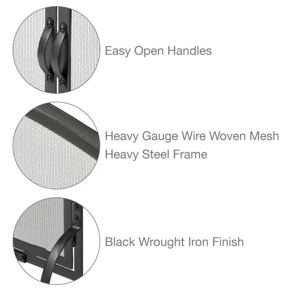 Large Single Panel Black Wrought Iron Screen with Doors - Image 5
