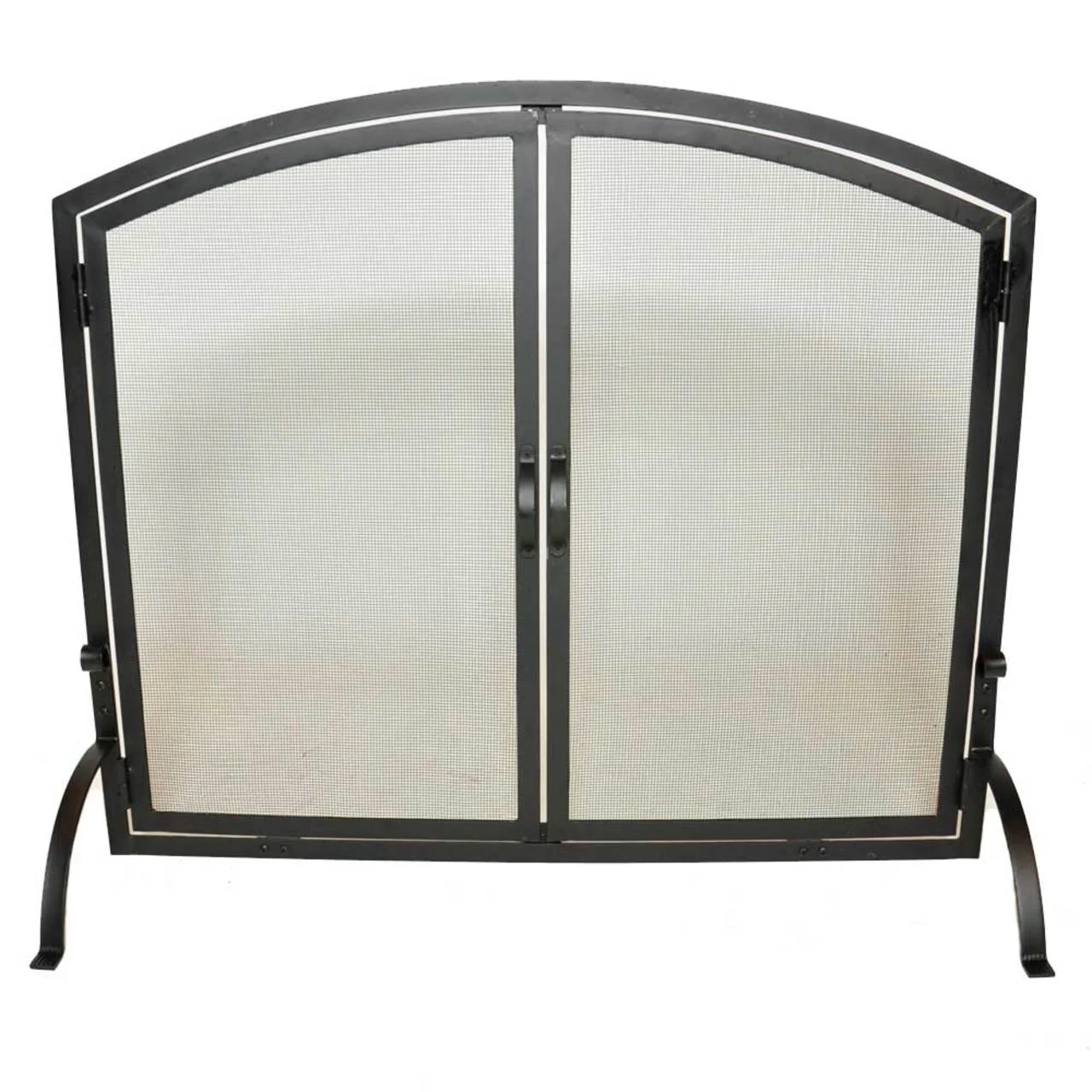 Medium Single Panel Black Wrought Iron Fireplace Screen with Doors - Image 2